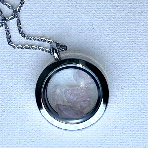 Handmade Jewelry - Handmade Genuine Raw Rose Quartz In Floating Stainless Steel Locket Necklace